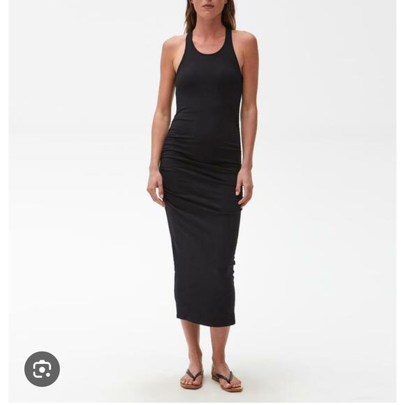 Michael Stars Black Midi Maxi Racerback Ruched Side Tank Dress Small - Picture 1 of 12